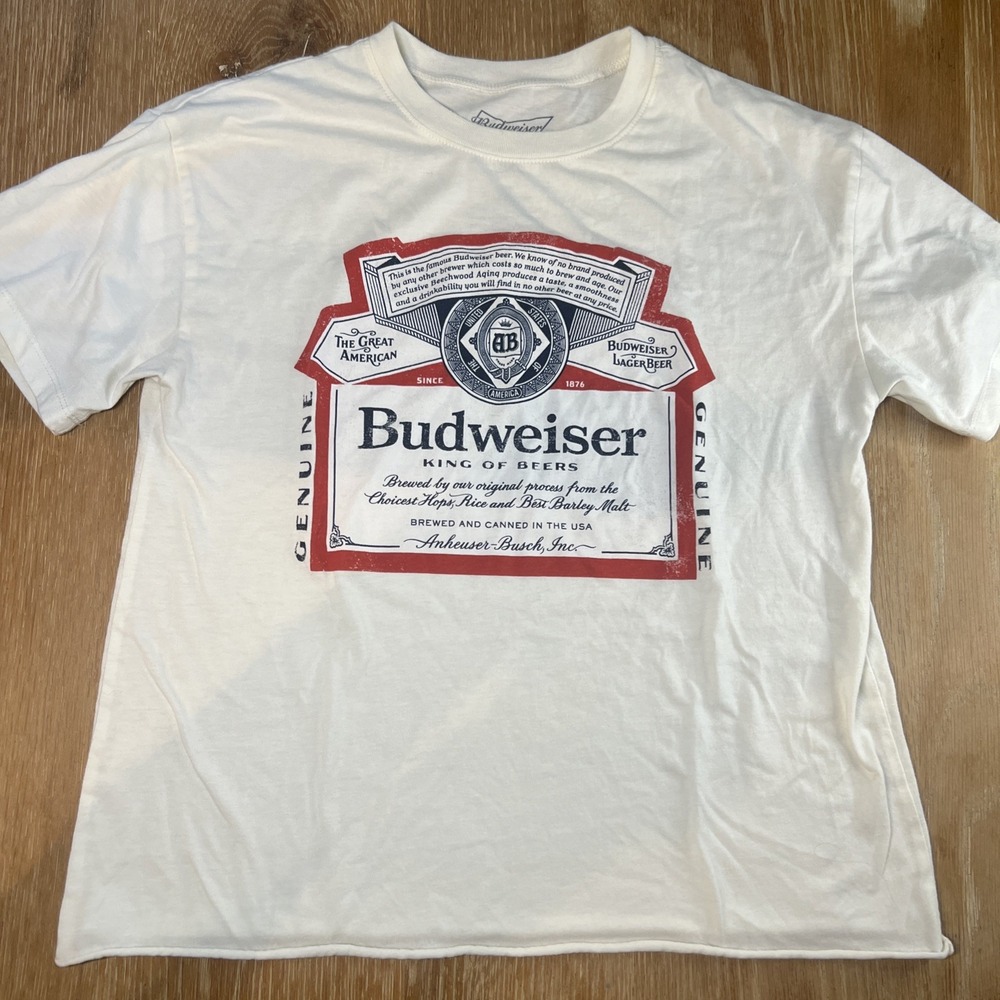 Budweiser King of Beers Graphic T-Shirt Women's Size M Ivory Crop‎ Top MINT